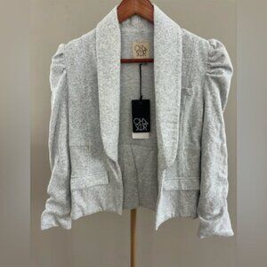 Chaser Heather Grey Puff Sleeve Open Sweatshirt  Blazer XS Cotton BNWT Jacket